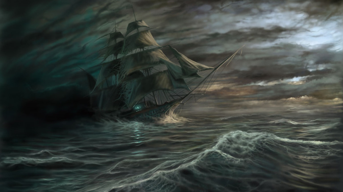 ship, waves, fantasy, sea, storm