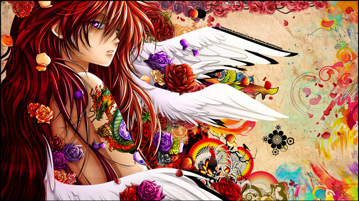dragon, paints, anime, flowers, tattoo