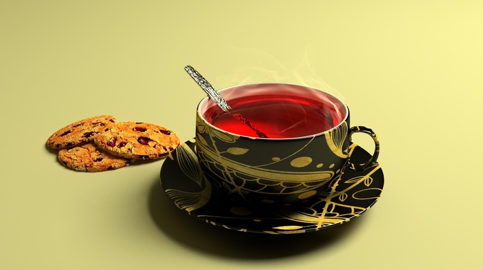 3D, morning, tea, cup