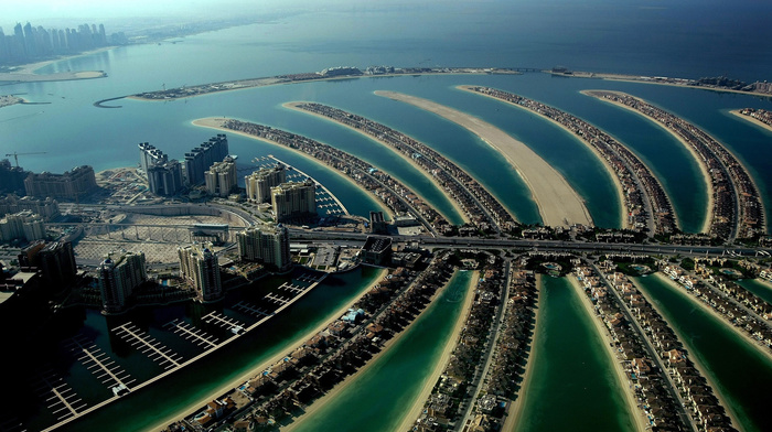 Dubai, island, houses, palm, cities