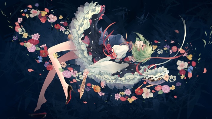 high heels, flowers, anime girls