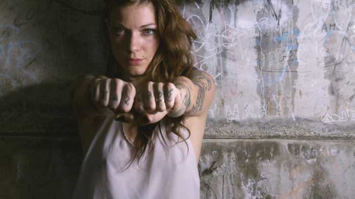 long hair, brunette, girl, tattoo