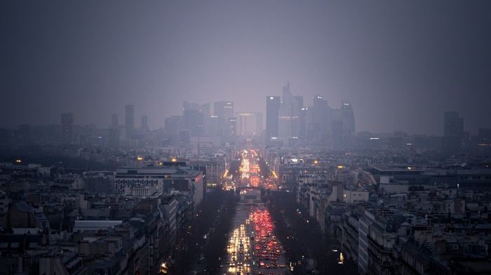 rainbows, cityscape, evening, lights, Paris, city, rain