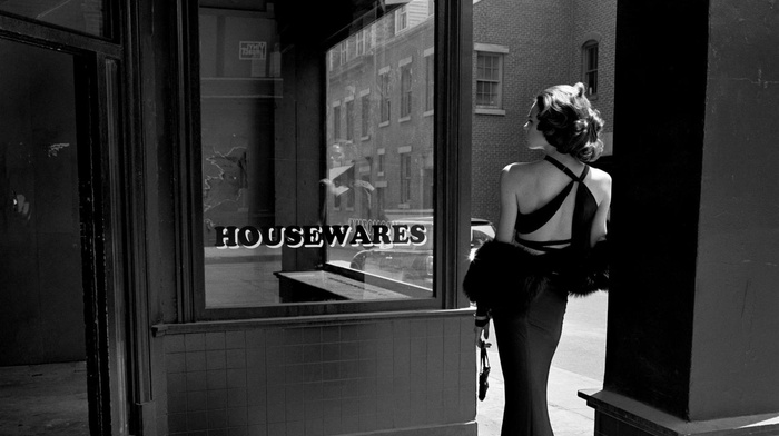 girl, photo, door, dress, stunner, street, black and white