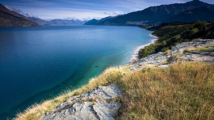 grass, landscape, lake, nature