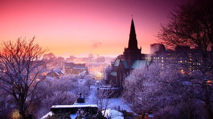 cities, city, sunset, winter