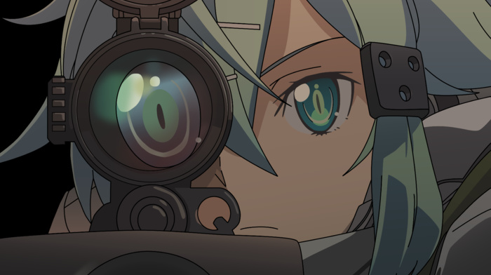 anime, eyes, Asada Shino, sword art online, sniper rifle