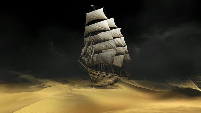 sand, dark, sailing ships