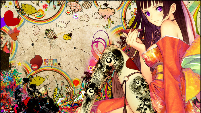 girl, tattoo, anime