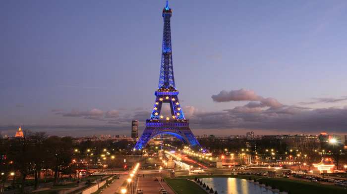cities, Paris, France, Eiffel Tower, lights, city