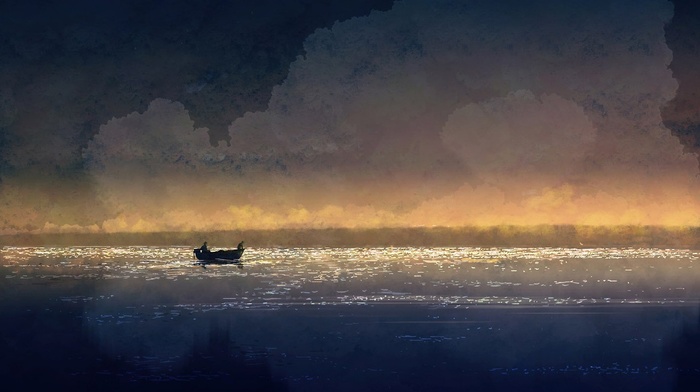 painting, sea, boat