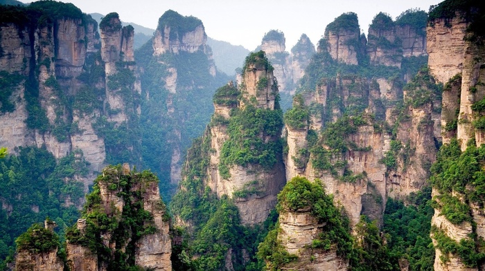 China, Tianzi Mountains, clouds, mountain, trees