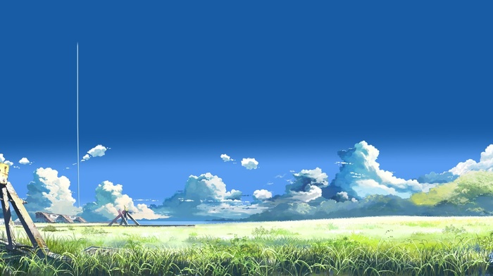 Makoto Shinkai, The Place Promised In Our Early Days, field, landscape, clouds, contrails, anime