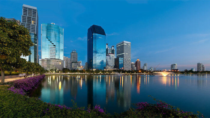 cities, skyscrapers, water