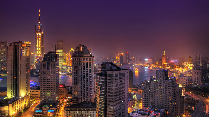 city, lights, Asian, cities, China