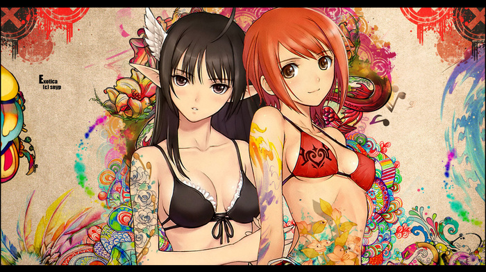 patterns, girls, anime, bikini