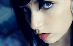 girl, blue eyes, headphones