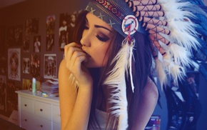 Native Americans, headdress, brunette, Melanie Iglesias