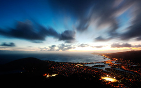 blue, night, sea, clouds