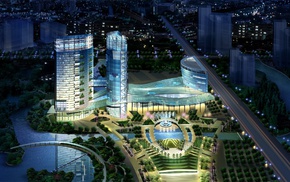 city, park, 3D, architecture