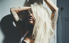 girl, tattoo, Sara Fabel, blonde
