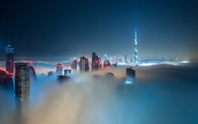 digital art, building, Burj Khalifa, mist, skyscraper, Dubai