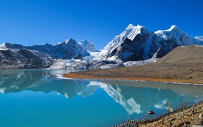 snow, mountain, landscape, lake
