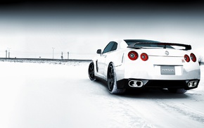 car, Nissan, snow, Nissan GT, R, white cars