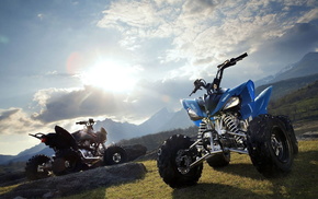 mountain, Sun, motorcycles, nature