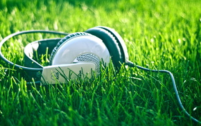 headphones, grass, music