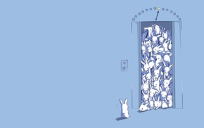 blue, elevator, simple, minimalism, rabbits, humor