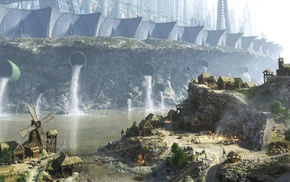 fantasy art, river, realistic, bridge