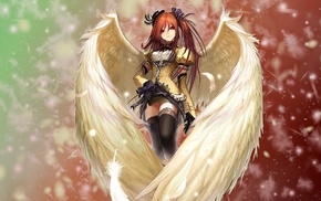 redhead, anime girls, angel, anime, wings