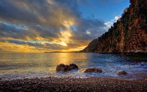 stones, mountain, summer, sea