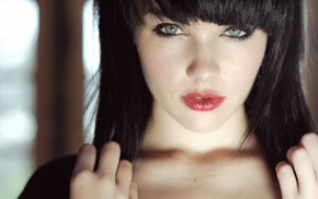 black hair, Melissa Clarke, blue eyes, lips, sensual gaze, girl