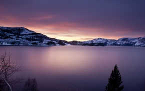 mountain, summer, trees, water