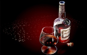 bottle, wineglass, 3D