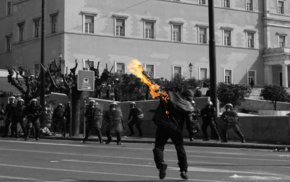 colorized photos, Molotov, riots, police