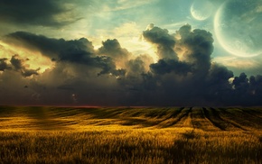 planet, clouds, field, HDR