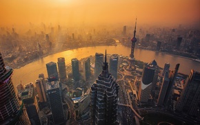 dusk, China, river, Shanghai, cityscape, skyscraper