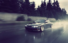 Nissan, Silvia, wet, car, Nissan Silvia S14, road