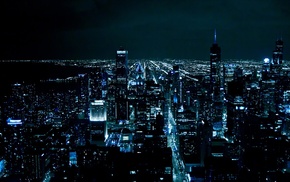 night, blue, Chicago, lights