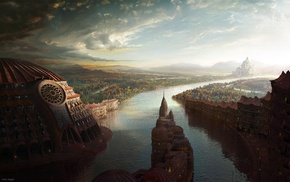 city, river, fantasy