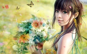 girl, spring, fantasy, flowers