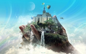 nature, castle, fantasy, hand