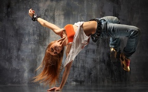 jeans, pants, breakdance, girl, blonde, arms up