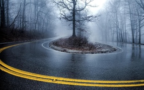 road, hairpin turns, mist, 1610, wet, Turn