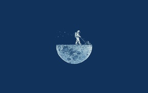 astronauts, moon, humor, blue background, minimalism, astronaut