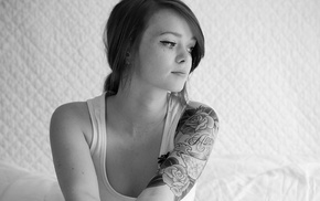 tattoo, girl, monochrome