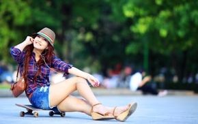 wedge shoes, feet, Asian, smiling, toes, skateboard
